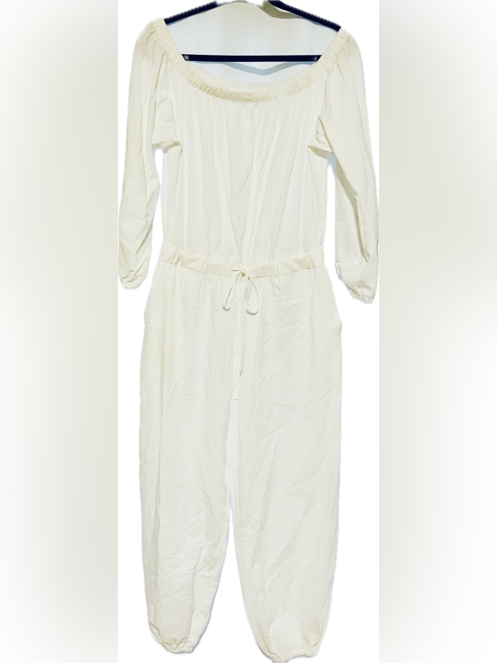 EXRESS White Off-The-Shoulder Long Sleeve Jumpsuit NWOT XL 12